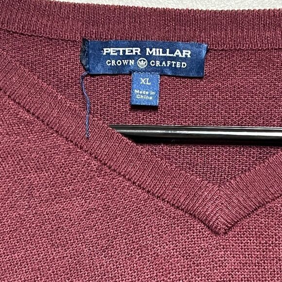 Peter Millar Crown Crafted V Neck Merino Wool Sweater Plum Mens XL - Picture 4 of 5